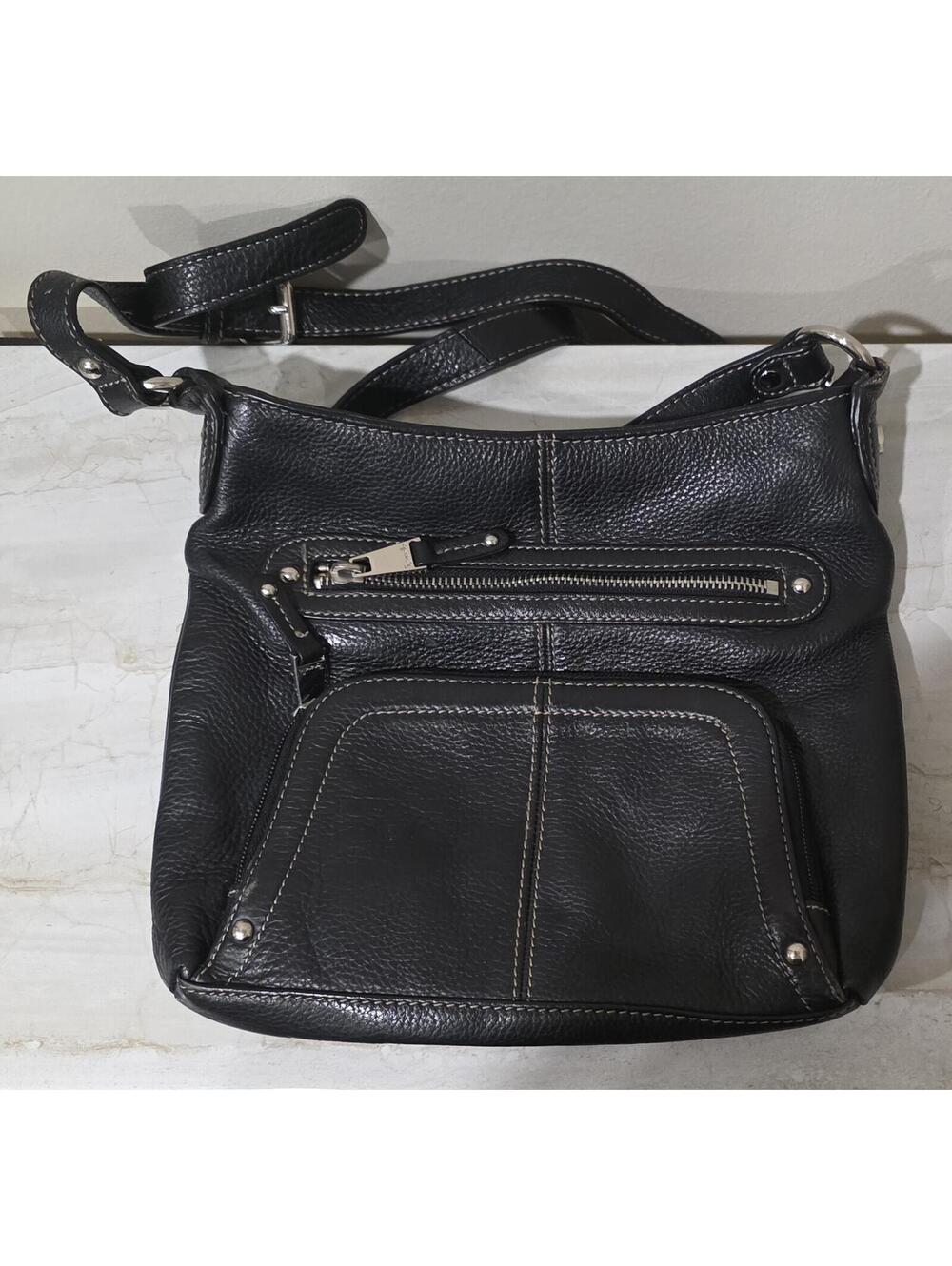 Tignanello Black Leather Crossbody Bag